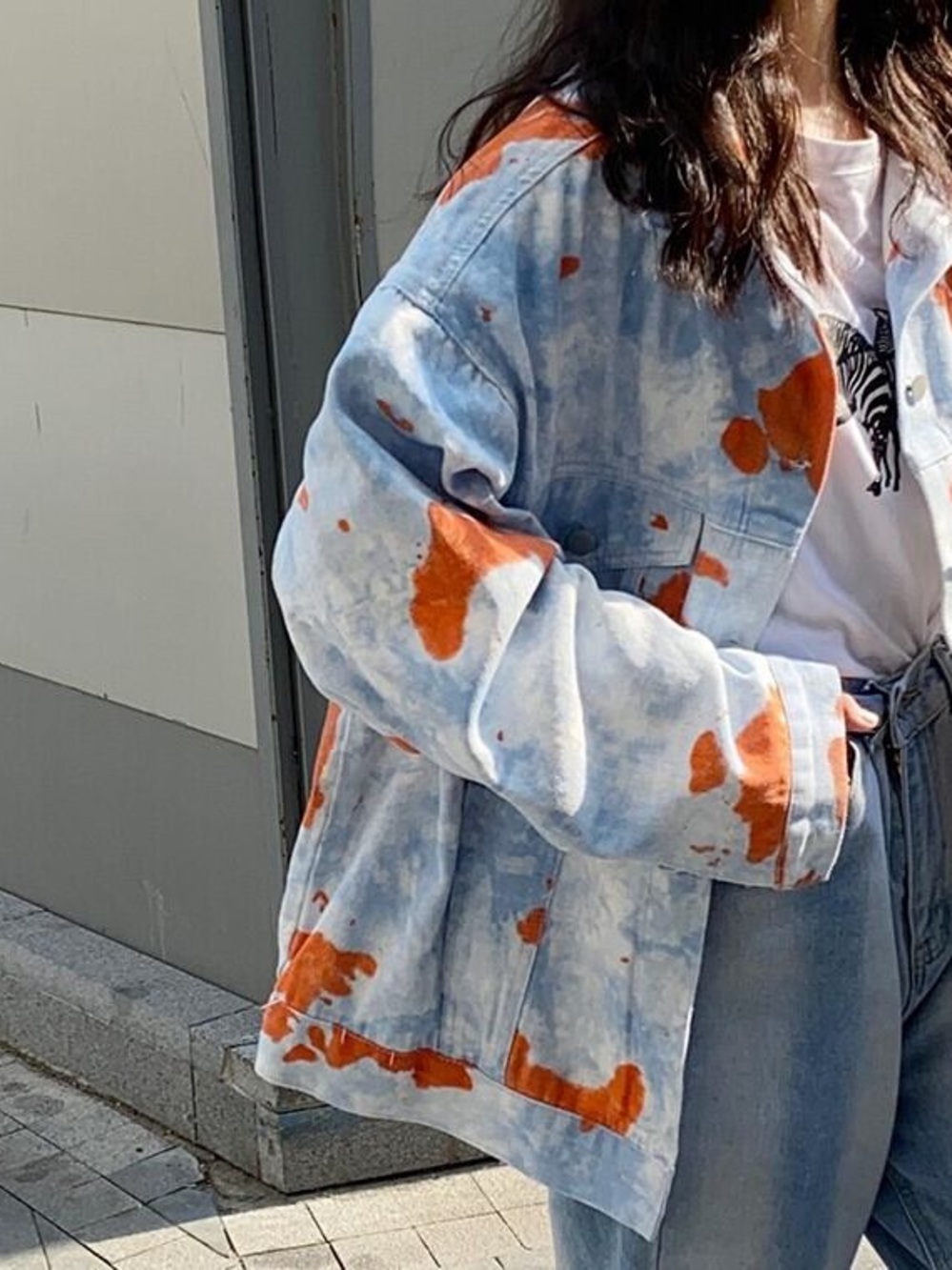 Tie-Dye Oversized Cotton Jacket - White & Rust